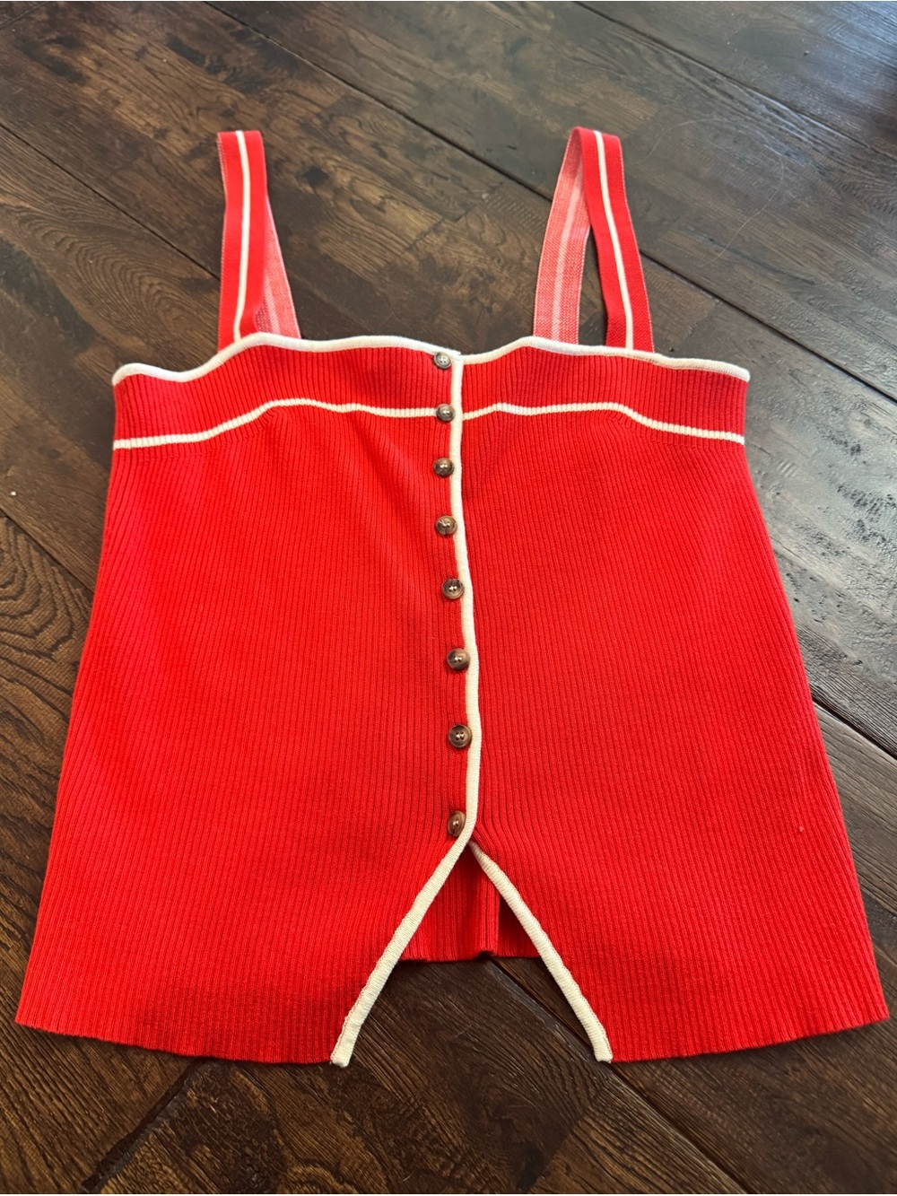 C'ISA Red Ribbed Tank Top with White Trim Size L